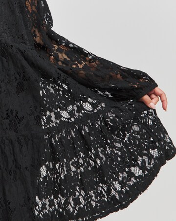 Black Lace Smock Shirt Dress