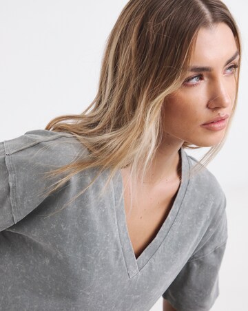 Simply Be Acid Wash Grey Oversized Slouchy Pure Cotton V Neck T-Shirt