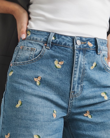 Mid Blue Fruit Embroidered Denim Bermuda Short