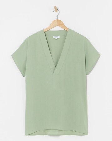 Simply Be Sage Green V Neck Short Sleeve Boxy Blouse