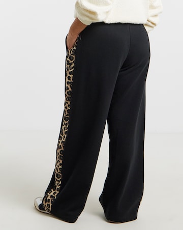 Black & Leopard Side Stripe Wide Leg Joggers