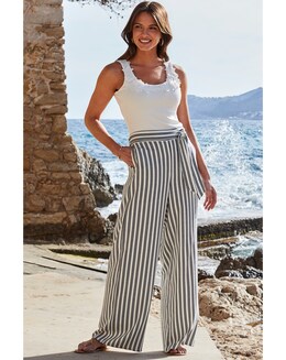 Sosandar Black and White Stripe Wide Leg Trousers