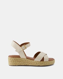 Dune London Linnie Leather Cross Strap  Wedge  Sandals E Fit