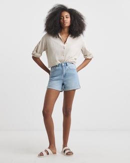 Light Wash Roll Hem Mom Shorts