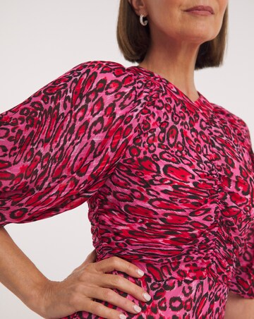 Whistles Leopard Puff Sleeve Midi Dress