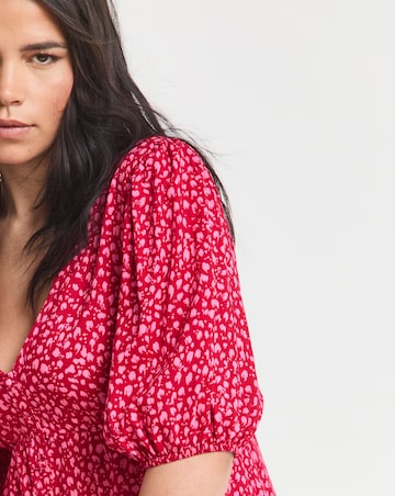 Simply Be Red and Pink Print Viscose Button Through Skater Dress