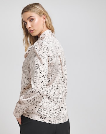 Flounce London Off White Black Spot Satin Tie Neck Blouse
