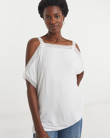 White Crochet Trim Cold Shoulder Top