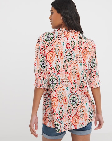 Printed Crinkle Frill Trim Top