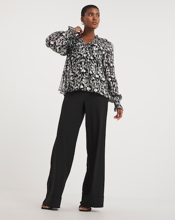Silver V Neck Metallic Jaquard Blouse