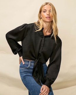 Ro&amp;Zo Satin Tie Front Shirt