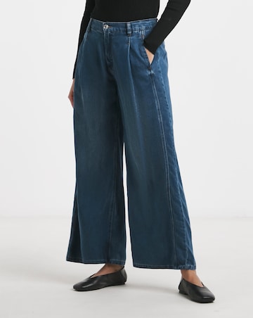 Simply Be Mid Blue Draped Lyocell Denim Wide Leg Jeans