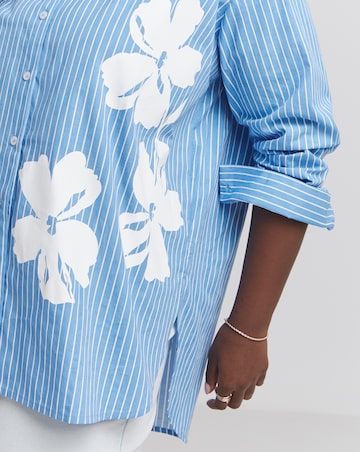 Placement Print Oversized Striped Poplin Shirt