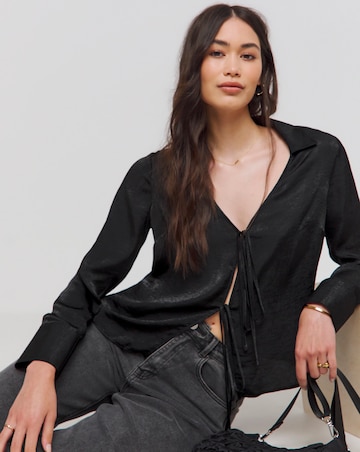 Simply Be Satin Tie Front Long Sleeve Shirt