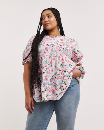 Ditsy Floral Print Tiered Smock Top & Matching Scrunchie