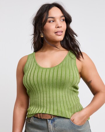 Simply Be Green Metallic Rib Knit Vest Top