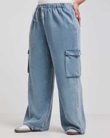 Simply Be Bleach Wash Pull On Wide Leg Jeans with Tencel TM Lyocell