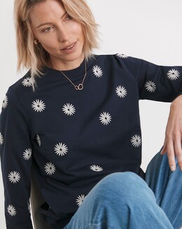 Pure Cotton Navy Daisy Embroidered Sweatshirt