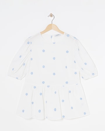 White Embroidered Puff Sleeve Top