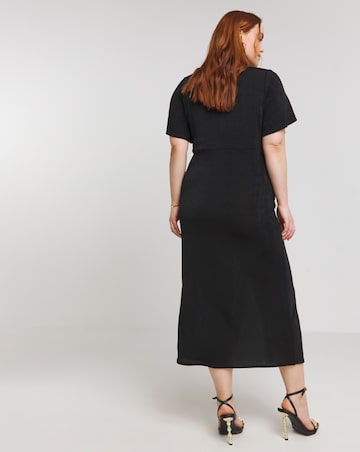 Black Slinky Short Sleeve Knot Front Midaxi Dress