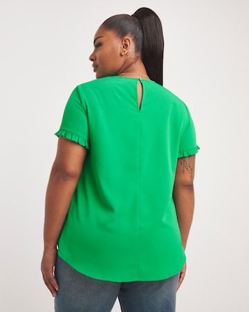 Green Frill Sleeve Dip Back Boxy Blouse