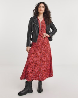 Soft Touch Zip Front Dress With Ruching