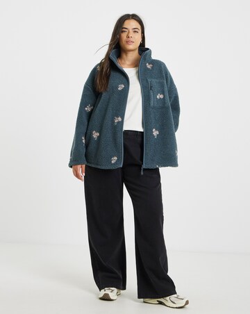 Simply Be Charcoal Borg Embroidered Floral Zip Through