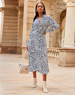 Sosandar Blue &amp; White Zebra Print Midi Shirt Dress