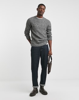 Grey Twist Wool Blend Crew Neck Jumper