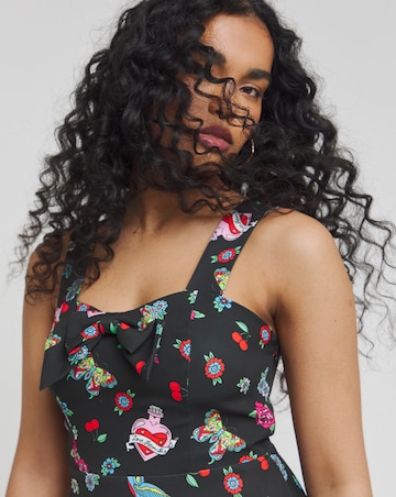Twisted Wunder Black Tattoo 50's Bow Detail Swing Maxi Dress