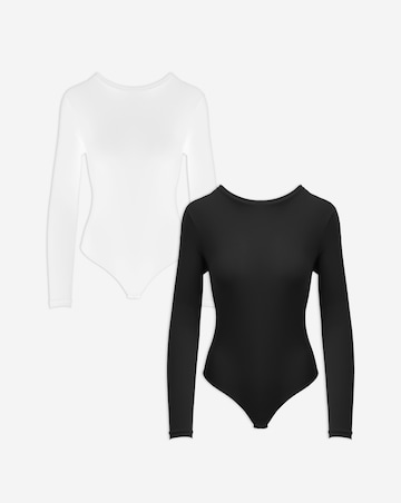 MAGISCULPT Light Control (2 Pack) Smoothing Long Sleeve Bodysuits Black/White
