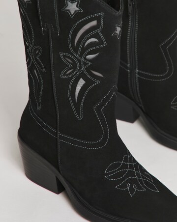 Rowan Suede Cut Out Detail Western Boots Wide E Fit Standard Calf