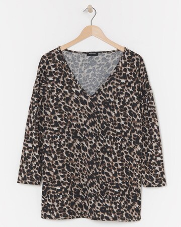 Leopard Print Soft Touch V Neck Longline Top