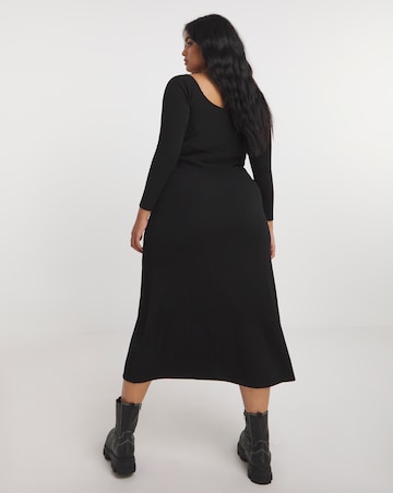 Black Corset Detail Rib Midi Dress