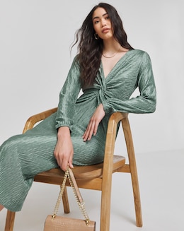 Simply Be Duck Egg Premium Plisse Twist Front Midaxi Dress
