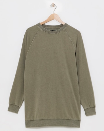 Acid Wash Khaki Raglan Sleeve Longline Sweatshirt
