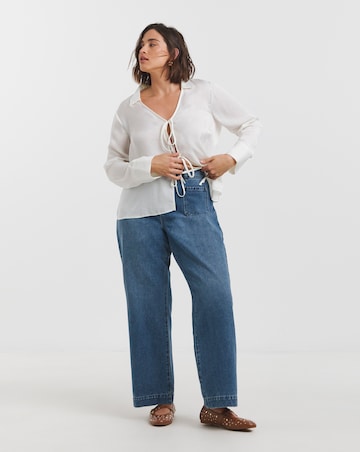 Simply Be Mid Wash Front Pocket Detail Slim Wide Jeans
