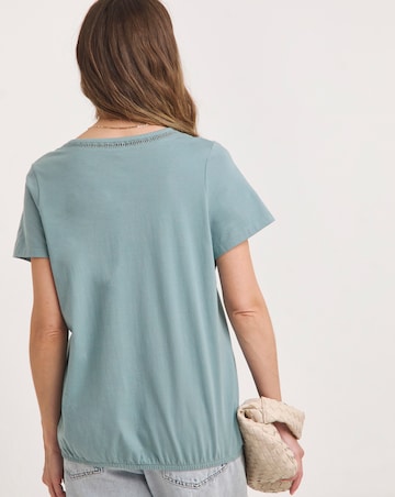 Sage Crochet Trim V Neck Bubble Hem Top