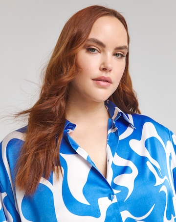 Simply Be Blue Swirl Print Relaxed Satin Long Sleeve Shirt