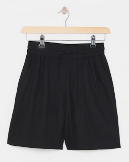 Black Linen Mix Knee Length Shorts