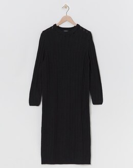 Black Knitted Ladder Midi Dress