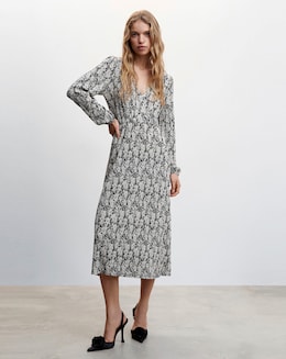 Mango Pomo V Neck Midi Dress