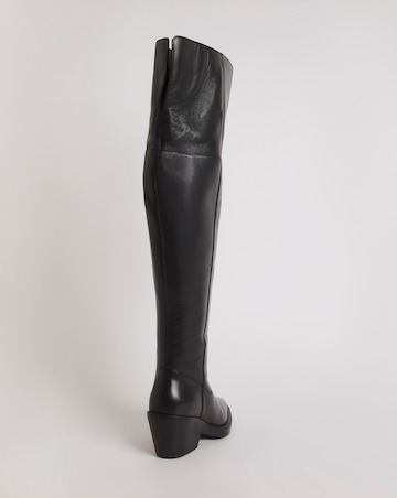 Zena Leather Western Cowboy Over Knee Boots Extra Wide Fit (EEE) Curvy Plus Calf