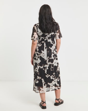 Simply Be Black Cow Print Mesh Midi Dress