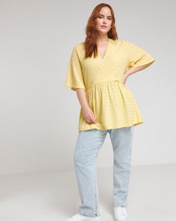 Simply Be Pale Yellow Textured Jersey Wrap Top