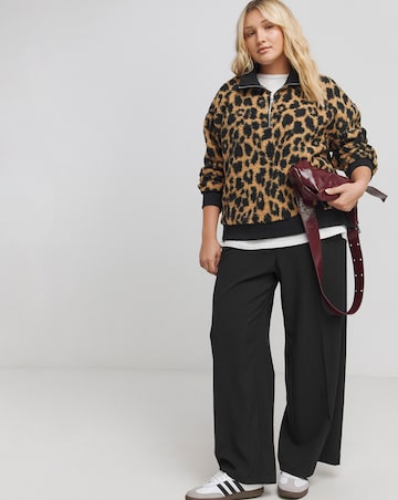 Leopard Print Teddy Zip Collar Sweatshirt
