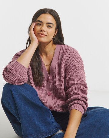 Mauve Waffle Knit Boyfriend Cardigan