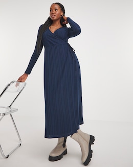 Navy Cosy Rib Wrap Midi Dress