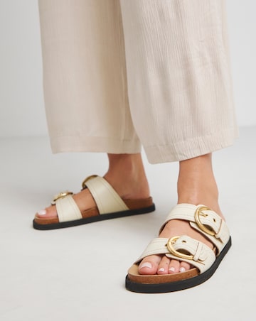 Hanoi Leather Double Buckle Footbed Sandals - Extra Wide Fit (EEE)