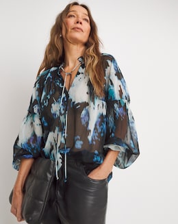 Chiffon Tie Detail Long Sleeve Blouse